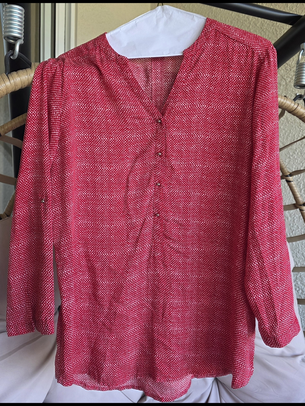 Women’s Red Printed V-Neck Long Sleeve Blouse